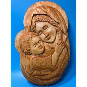 Hand Carved Madonna and Child Wood Signed by Artist Steve Oliver 2011 Religious